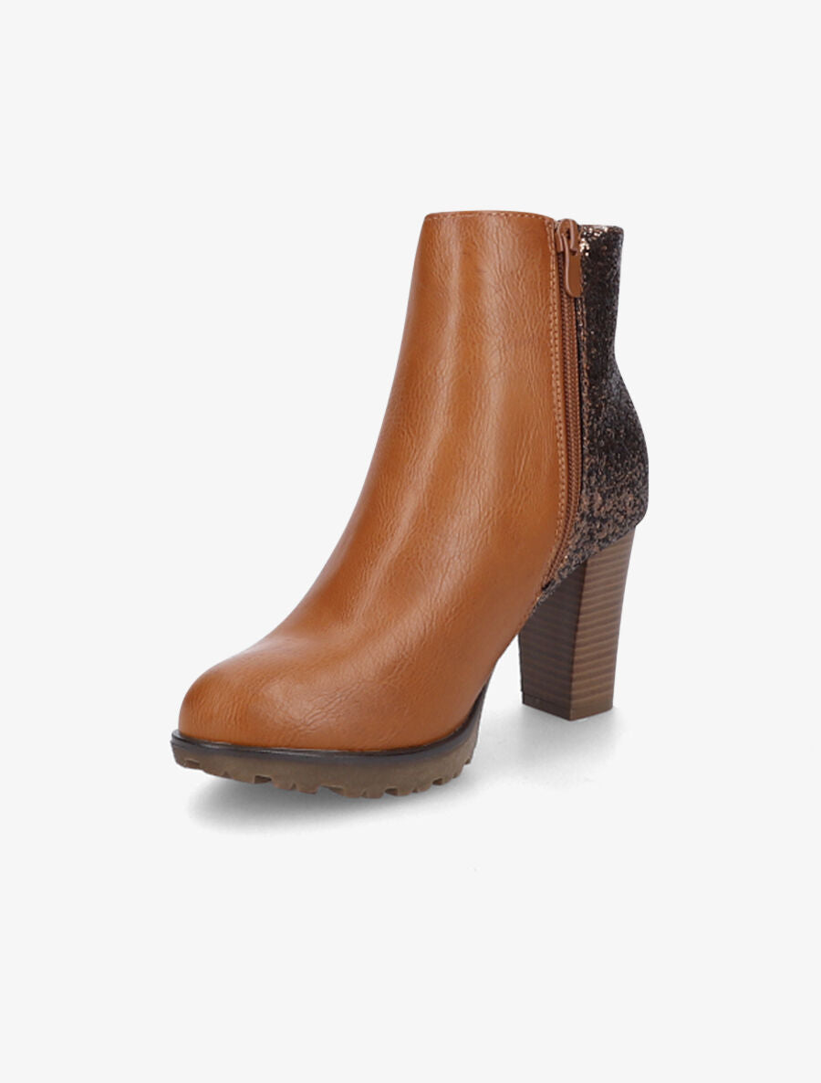 Bottines bi-matière à sequins - Camel - 3