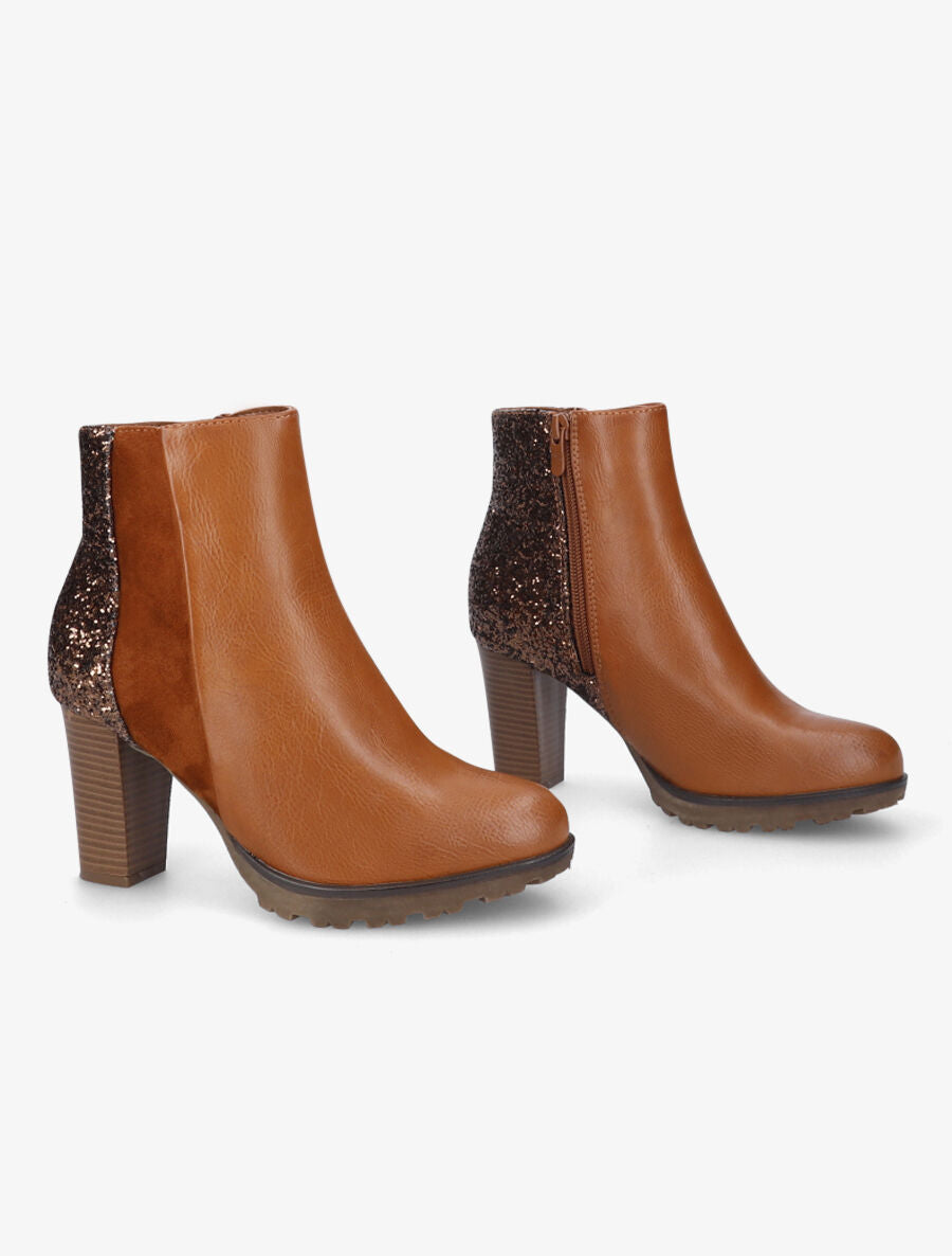 Bottines bi-matière à sequins - Camel - 4