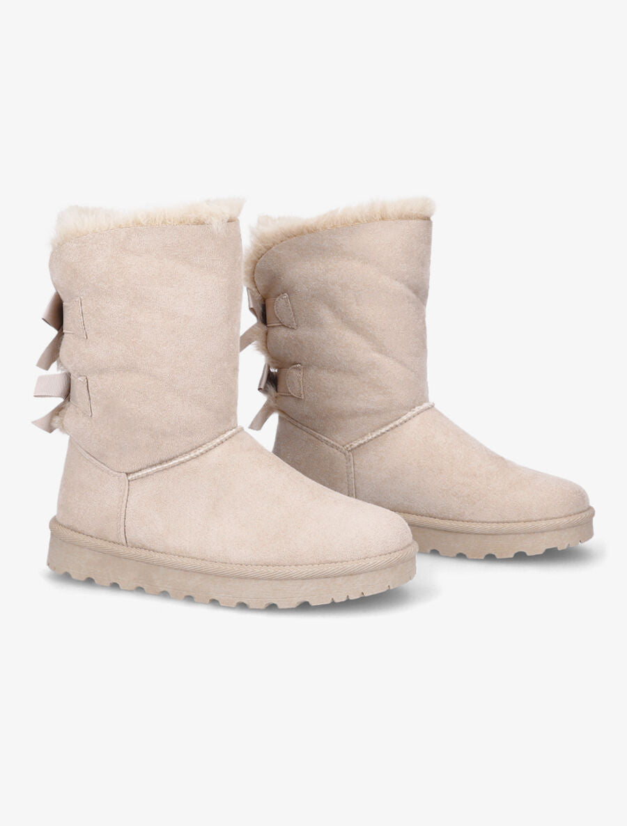 Boots en suédine à noeud - Beige - 4