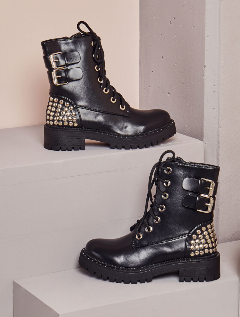 Boots cloutées à double sangles - Noir - 5