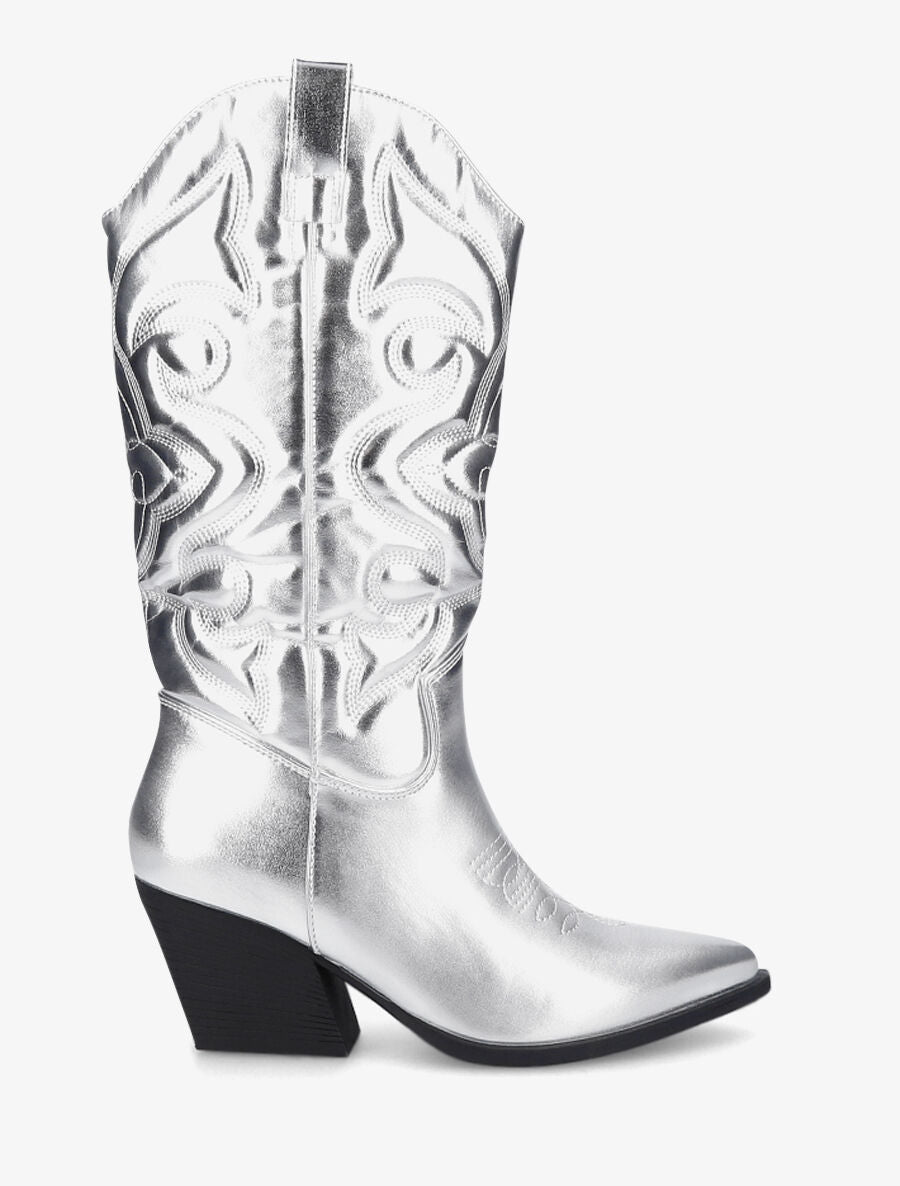 Bottes à talons style santiags - Argent - 1