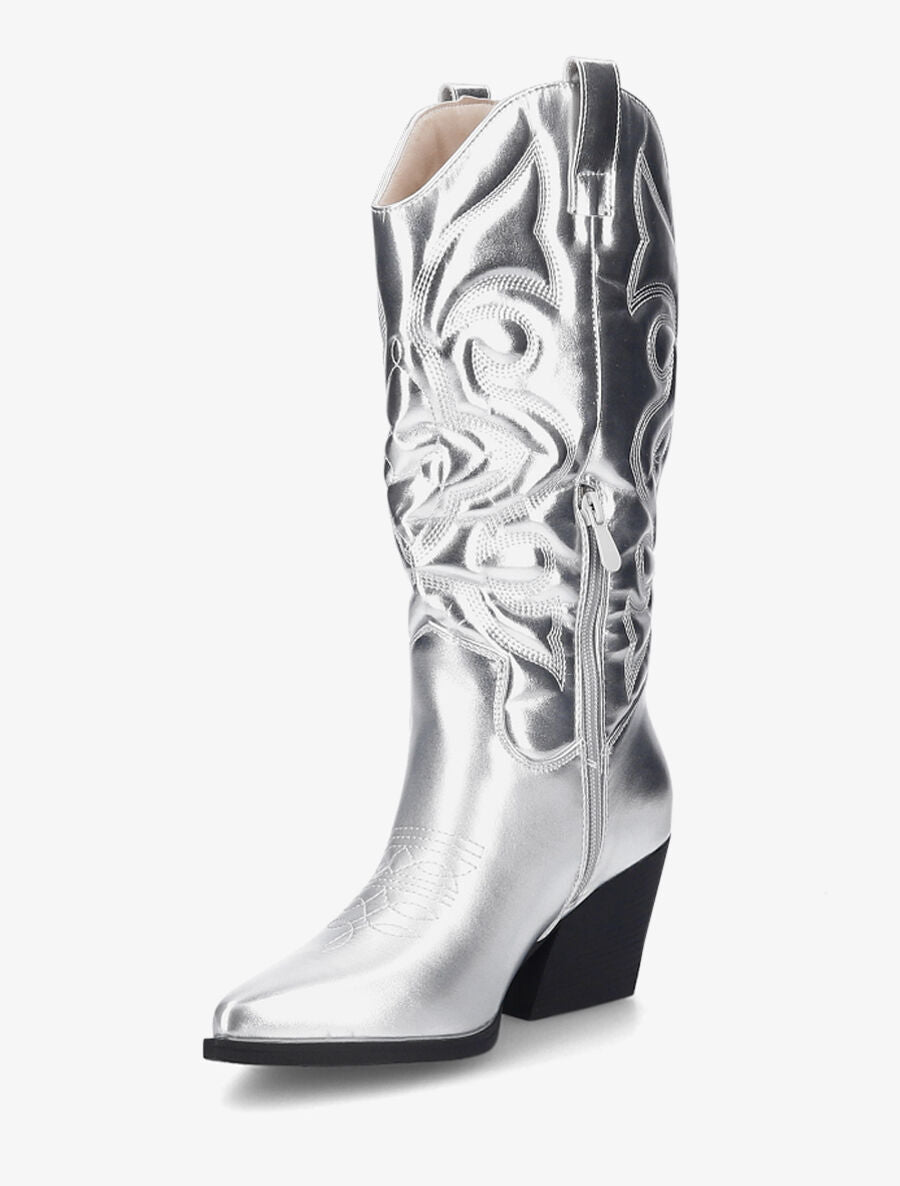 Bottes à talons style santiags - Argent - 3