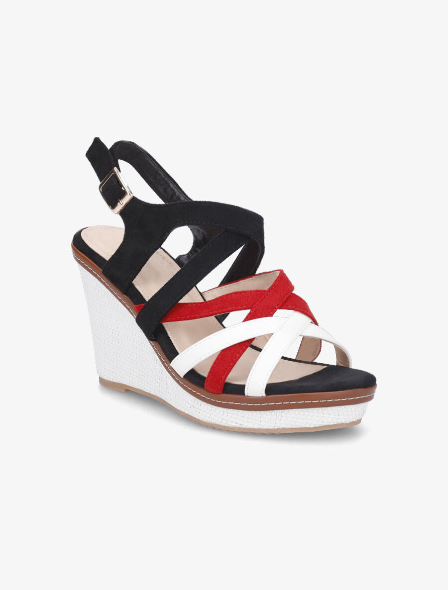 Sandales compensées en suédine et simili - Noir - 2