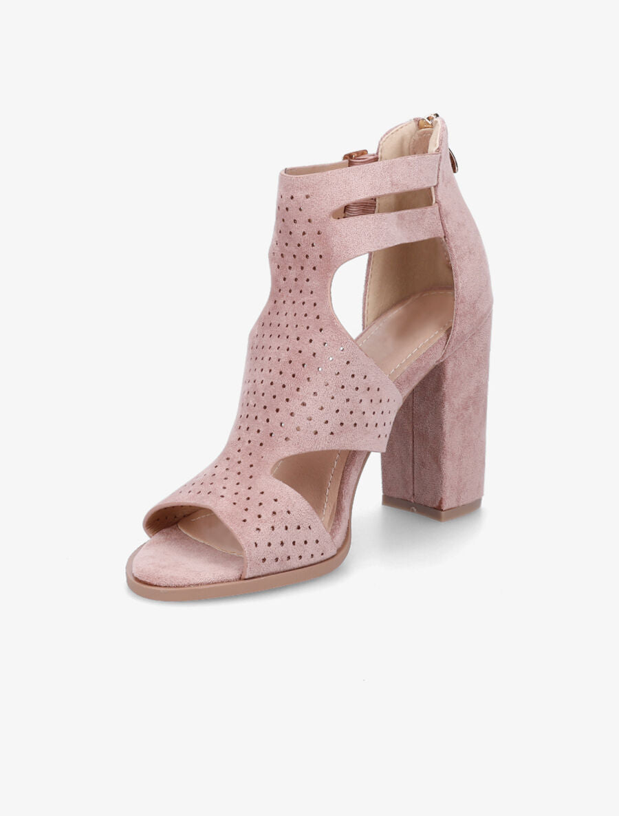 Sandales à talon haut en suédine perforée - Rose - 3