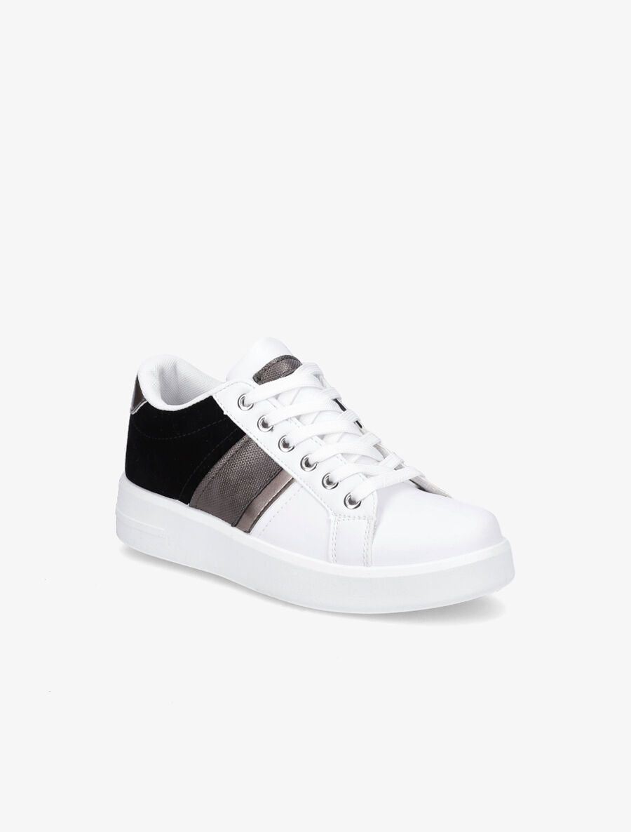 Sneakers en simili et suédine et bandes irisées - Noir - 2