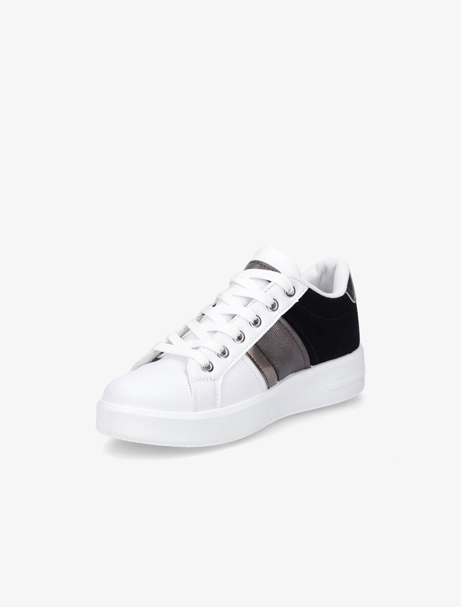 Sneakers en simili et suédine et bandes irisées - Noir - 3