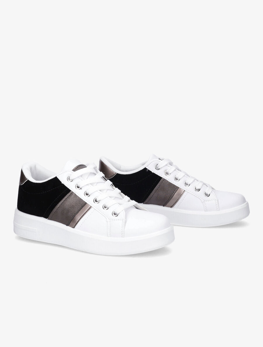 Sneakers en simili et suédine et bandes irisées - Noir - 4