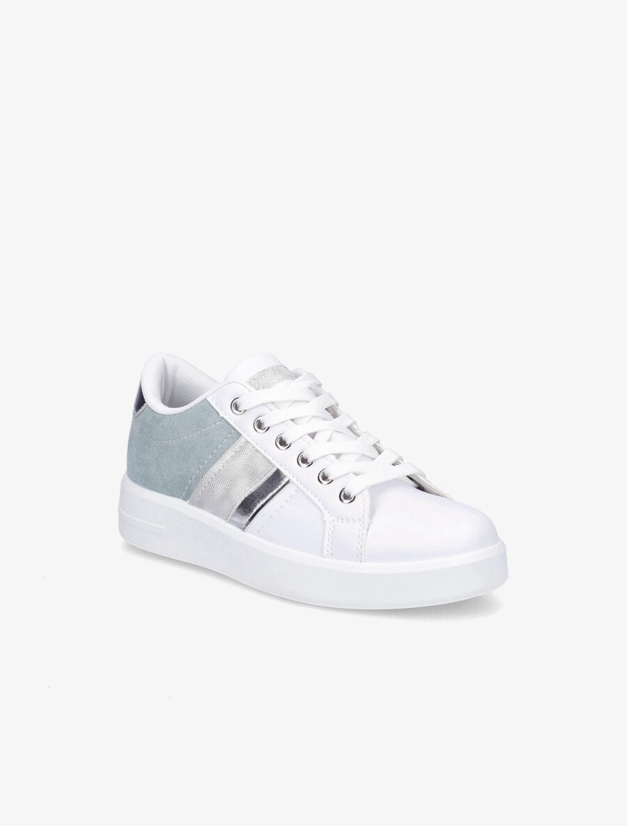 Sneakers en simili et suédine et bandes irisées - Bleu gris - 2