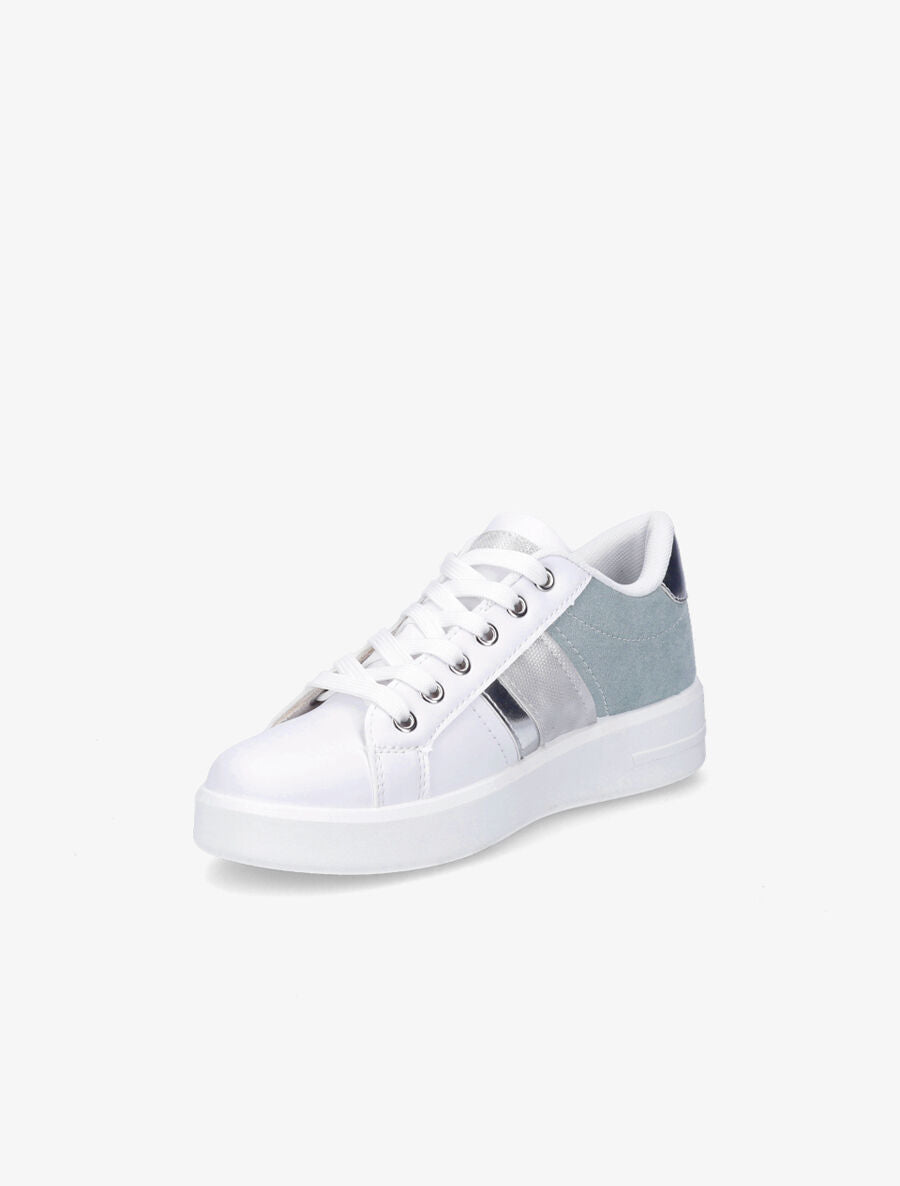 Sneakers en simili et suédine et bandes irisées - Bleu gris - 3