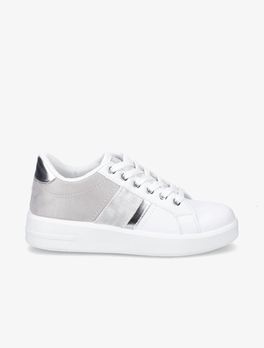 Sneakers en simili et suédine et bandes irisées - Argent - 1