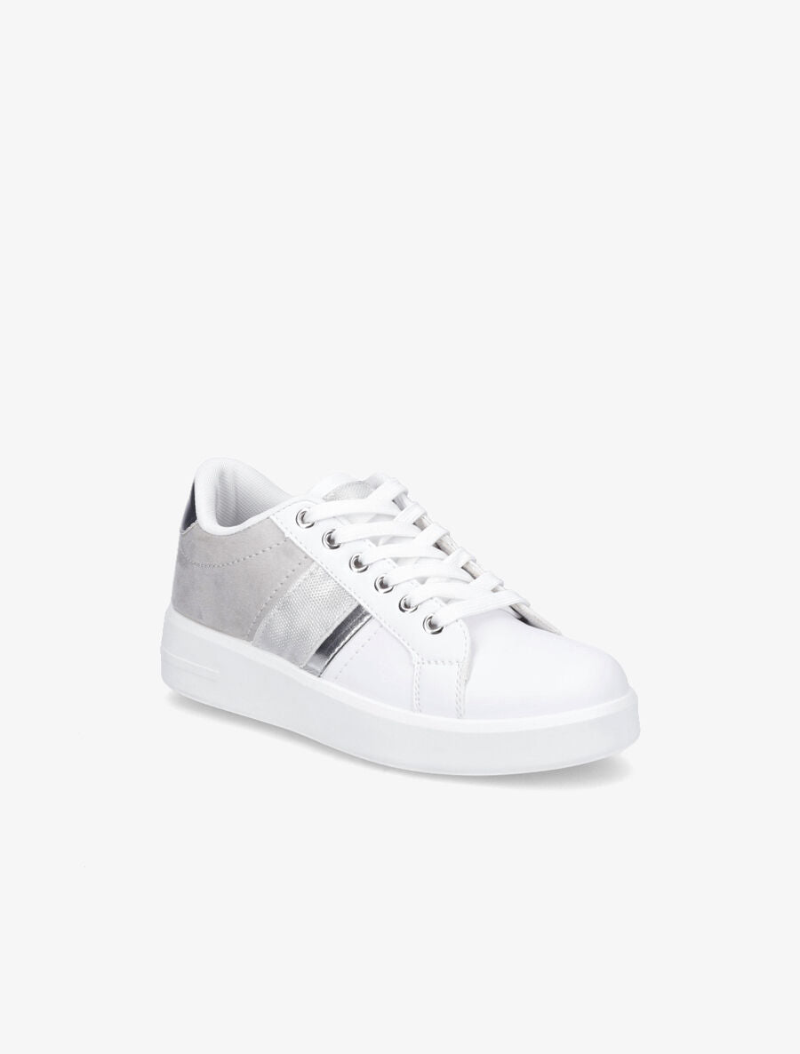 Sneakers en simili et suédine et bandes irisées - Argent - 2