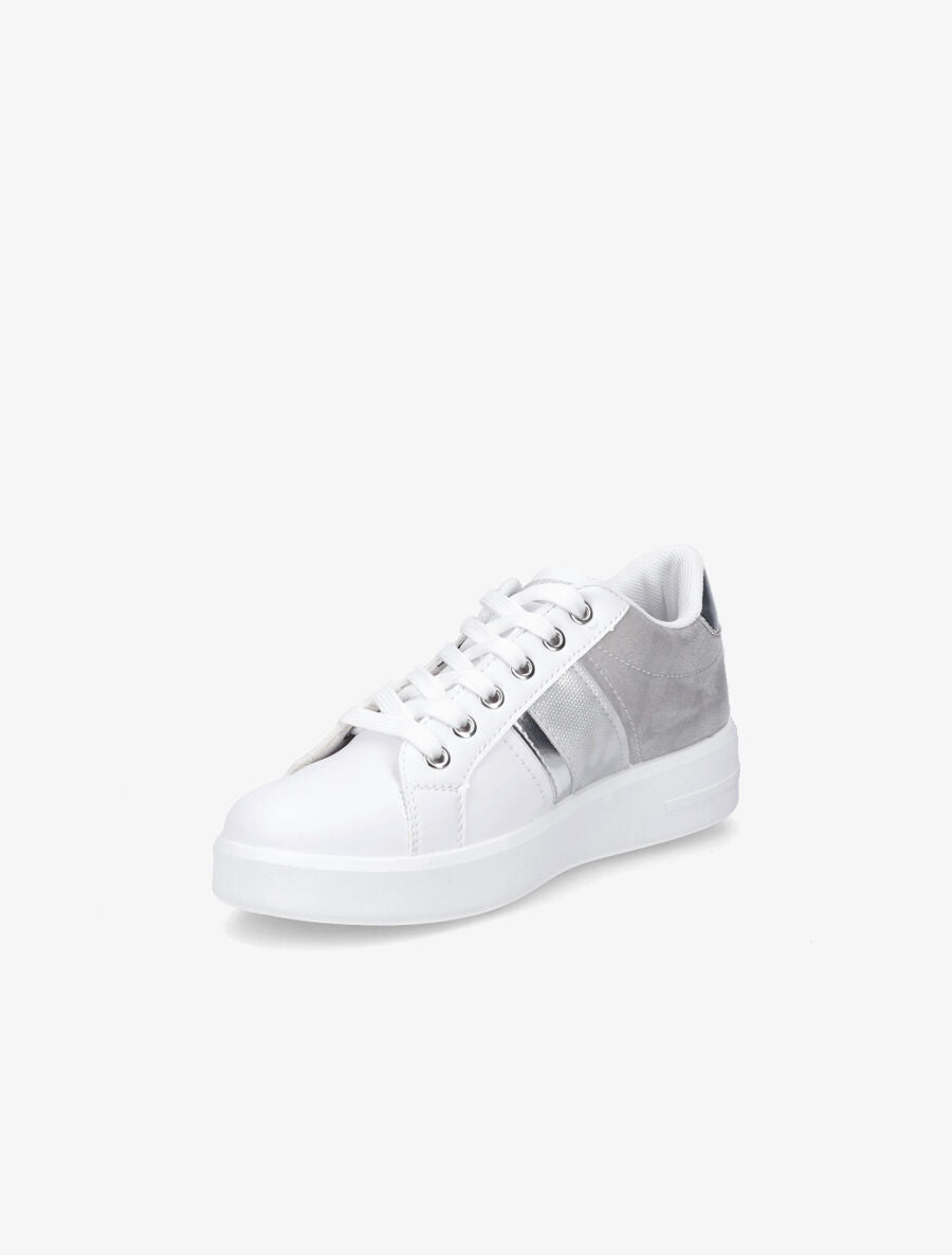 Sneakers en simili et suédine et bandes irisées - Argent - 3