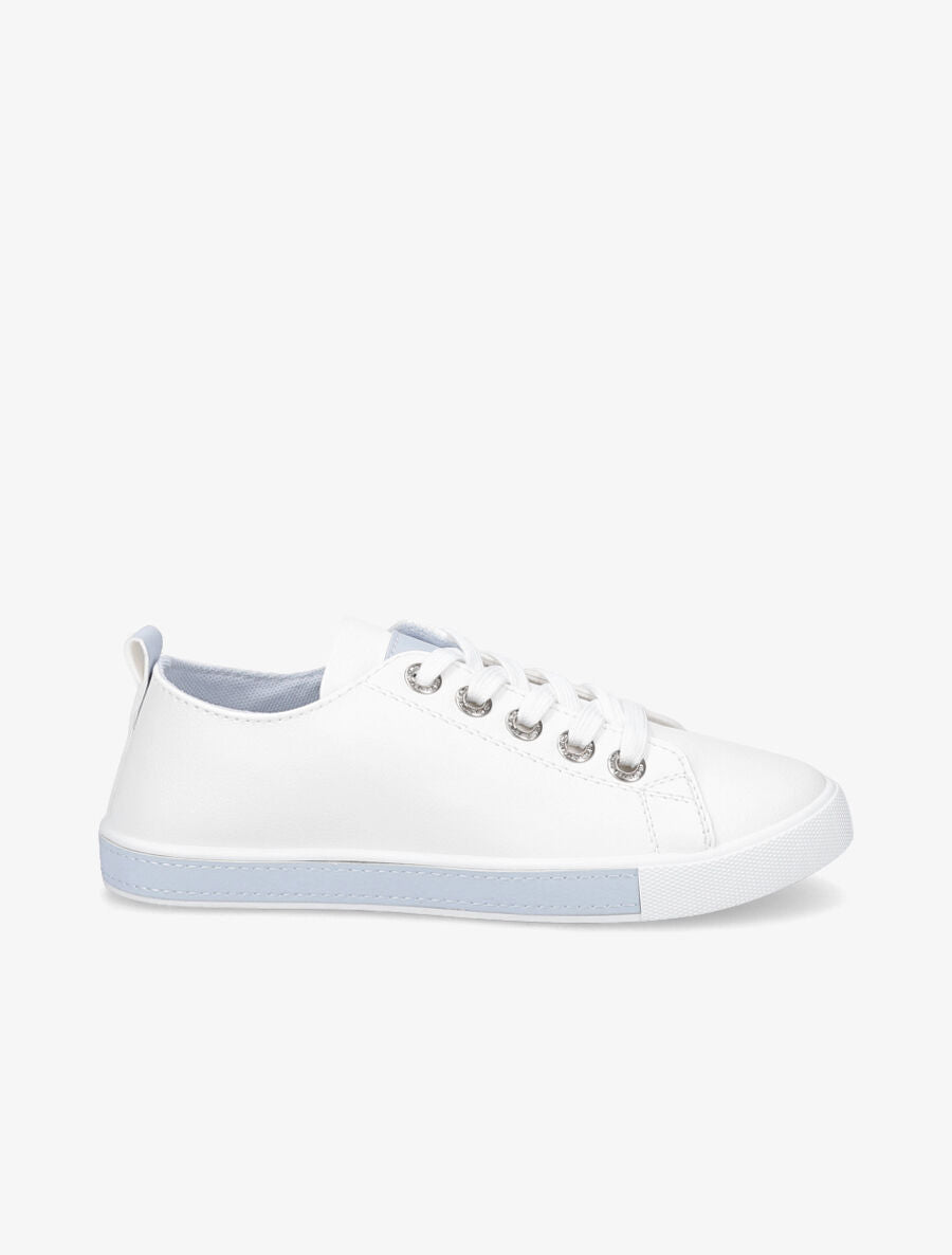Sneakers à oeillets ornés de strass - Bleu ciel - 1