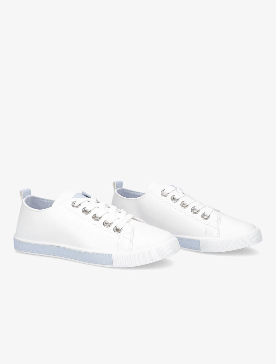 Sneakers à oeillets ornés de strass - Bleu ciel - 4