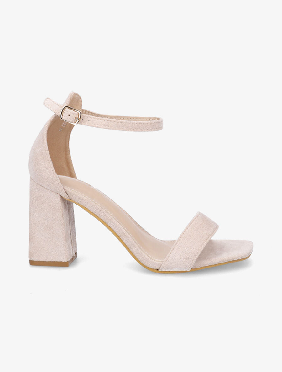 Sandales en suédine à talon - Beige - 5