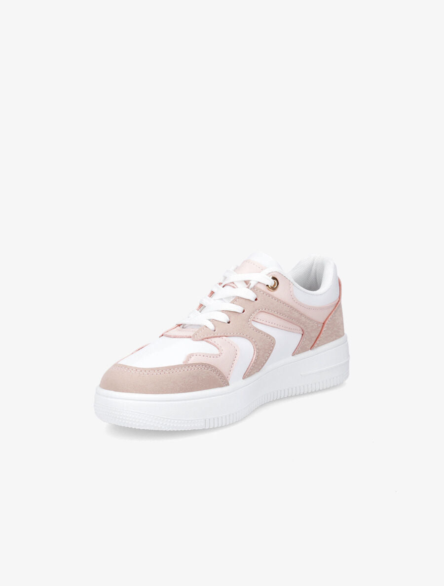 Sneakers bicolore en simili - Rose - 3