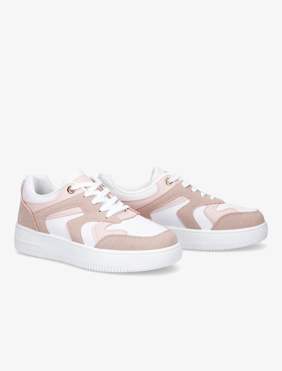 Sneakers bicolore en simili - Rose - 4