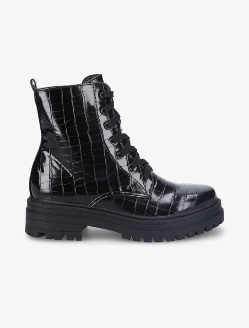 Bottines à lacets effet croco - Noir - 2