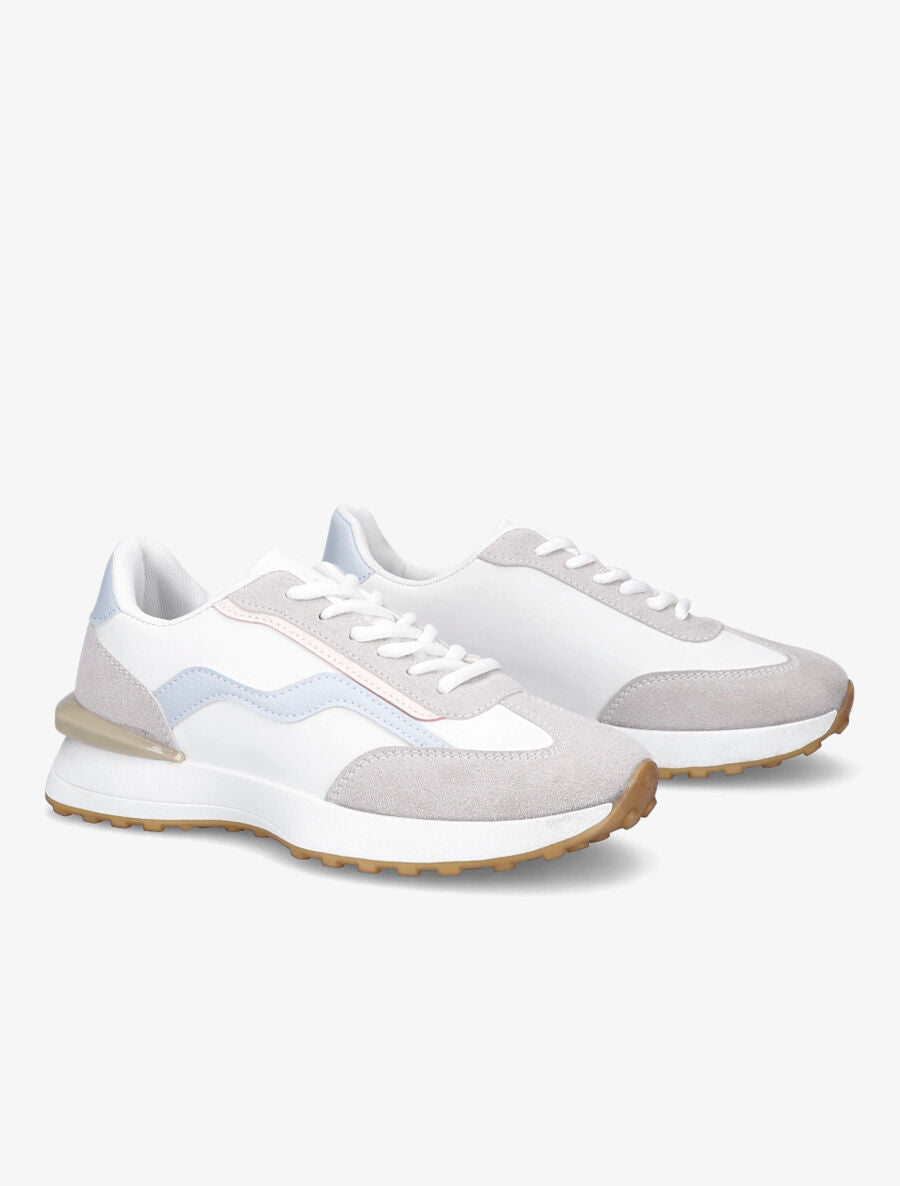 Running en simili et suédine - Blanc/bleu clair - 4