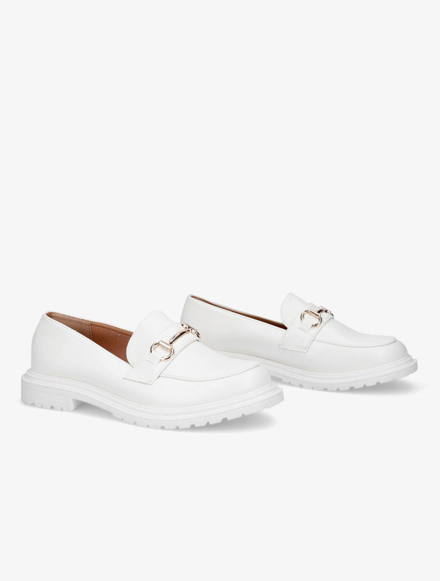 Mocassins en simili et boucle - Blanc - 4