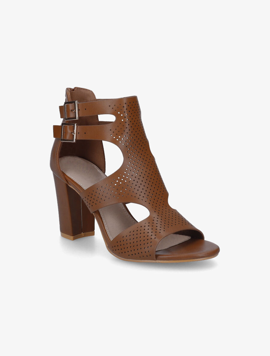 Sandales à talon et double brides à boucle - Marron - 2