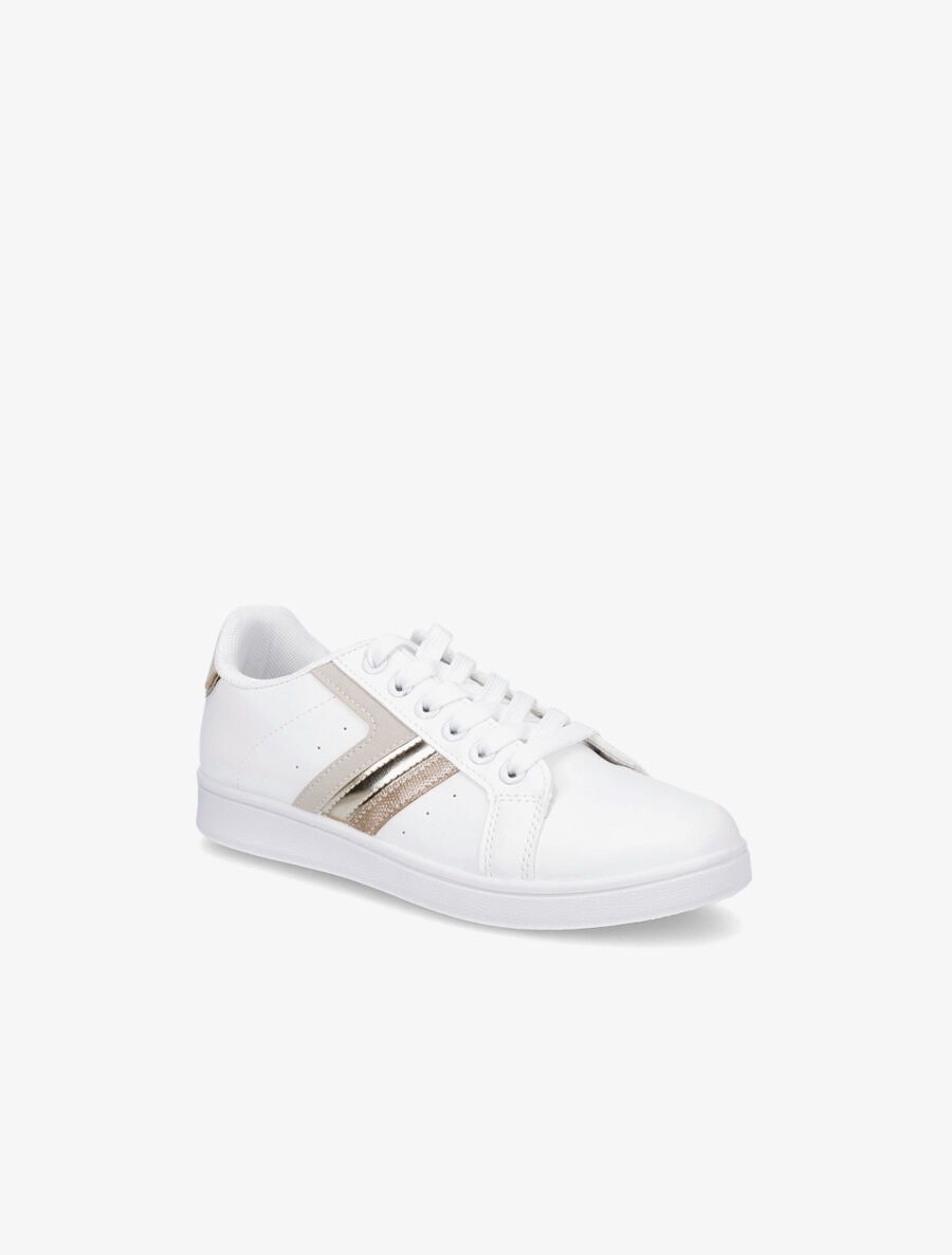 Tennis en simili à bandes fantaisies - Beige - 2