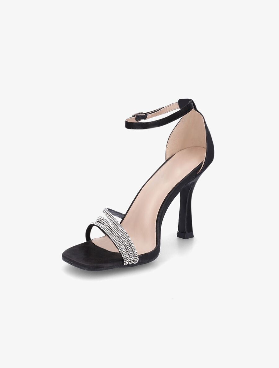 Sandales satinées à talon aiguille et strass - Noir - 3