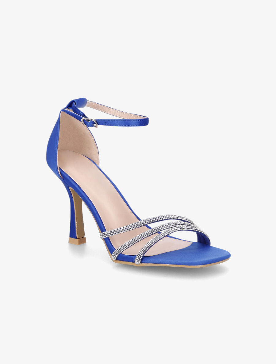 Sandales satinées à talon aiguille et strass - Bleu électrique - 2