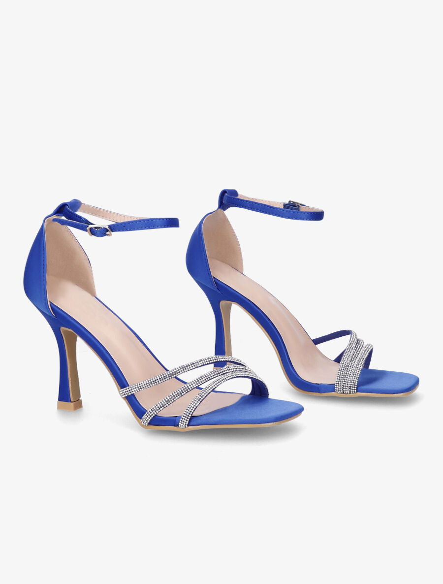Sandales satinées à talon aiguille et strass - Bleu électrique - 4