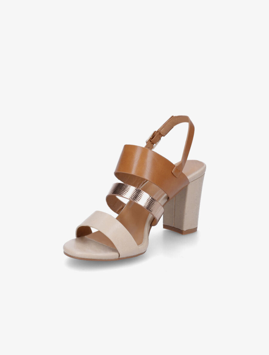 Sandales en simili à talon bloc - Beige - 3