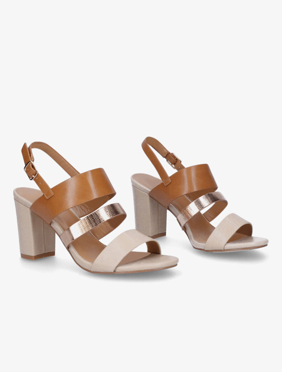 Sandales en simili à talon bloc - Beige - 4