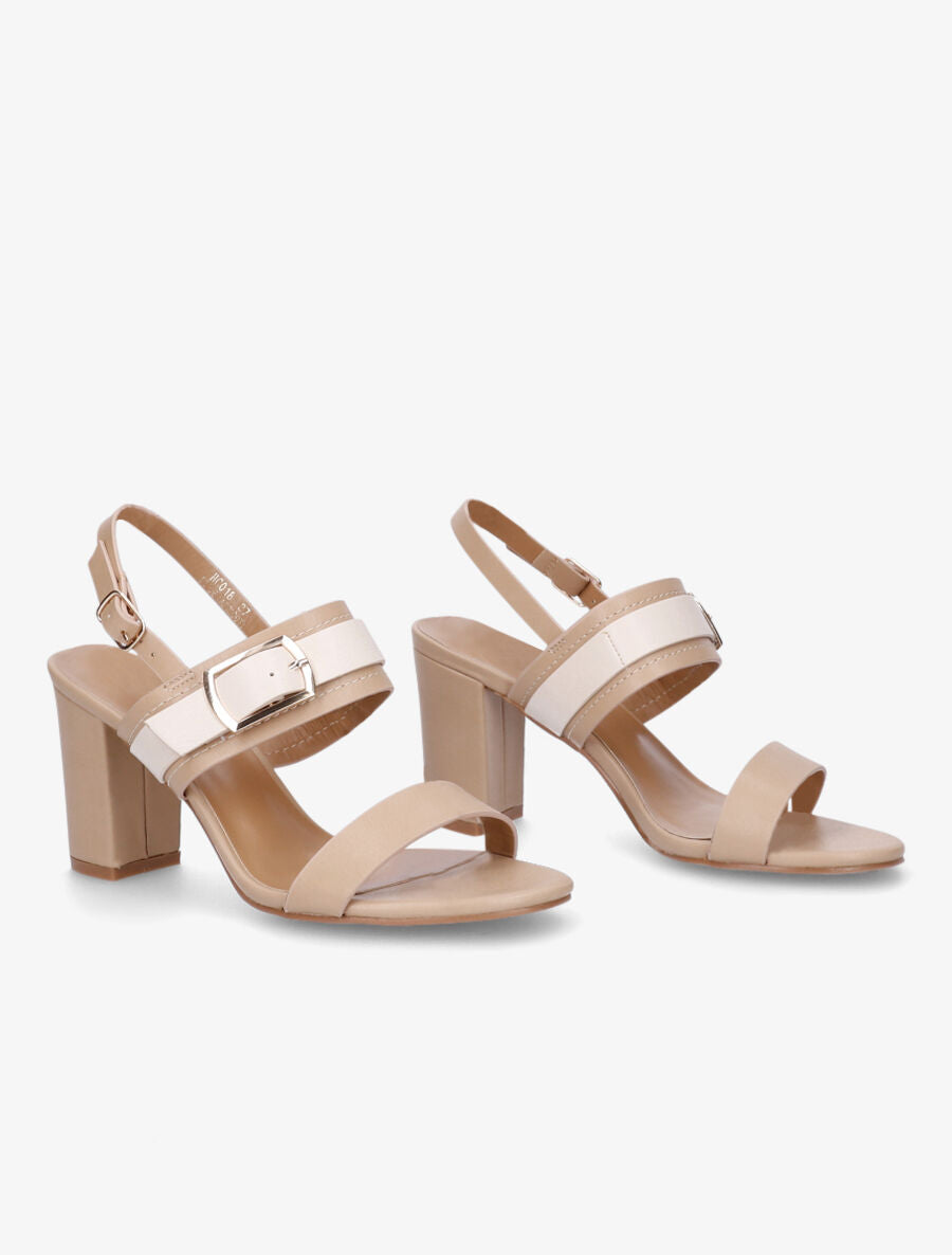 Sandales à talon et double boucles - Beige - 4