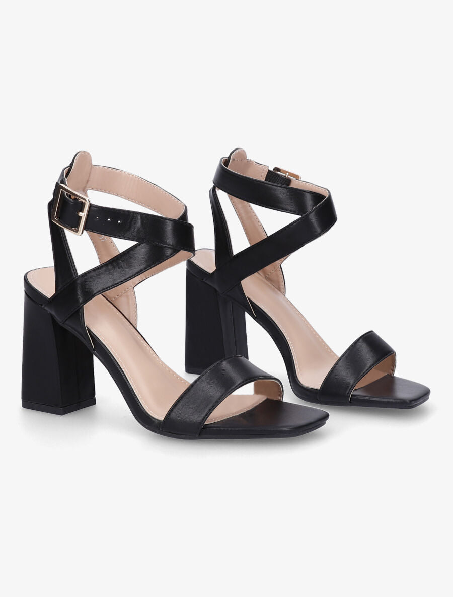 Sandales à talon et brides croisées - Noir - 4