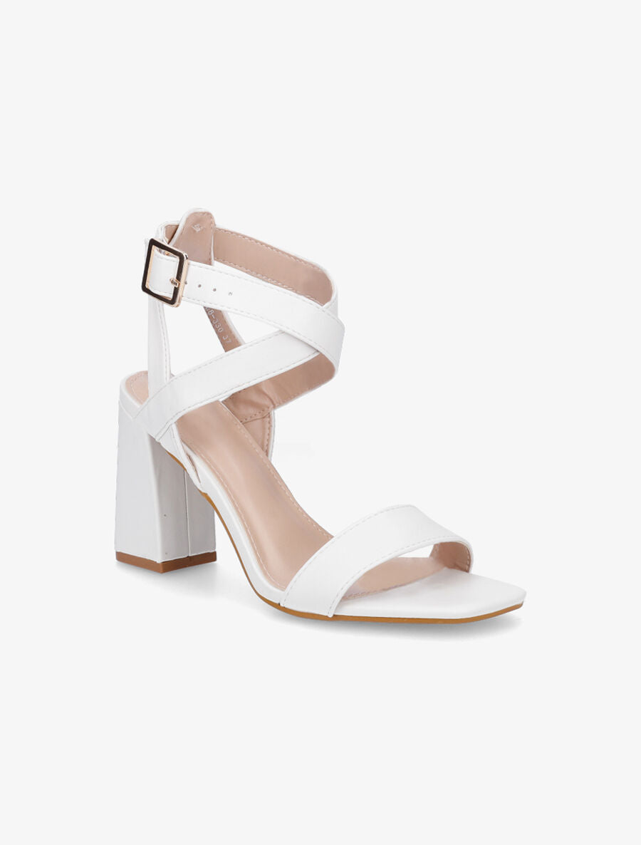 Sandales à talon et brides croisées - Blanc - 2