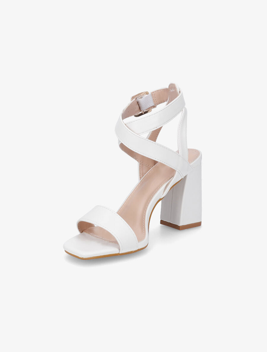 Sandales à talon et brides croisées - Blanc - 3
