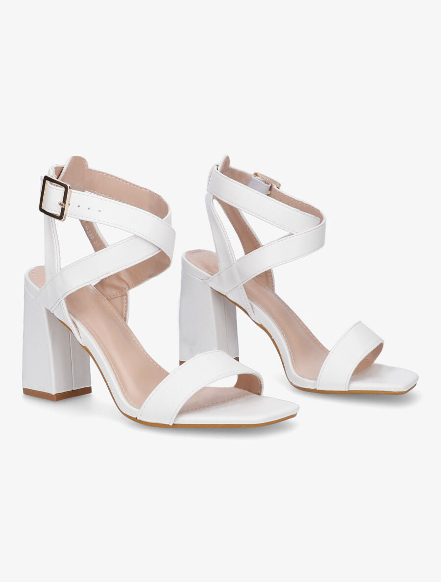 Sandales à talon et brides croisées - Blanc - 4