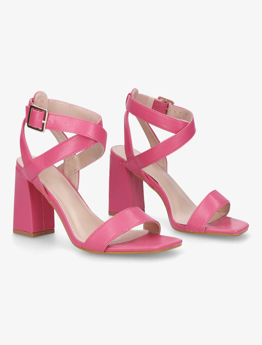 Sandales à talon et brides croisées - Fuschia - 4