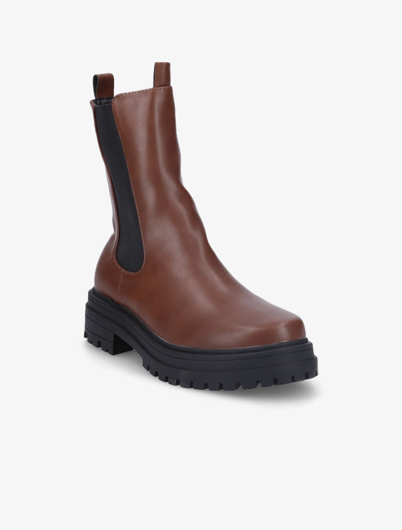 Bottines à plateforme et semelle crantés stylisés - Marron - 3
