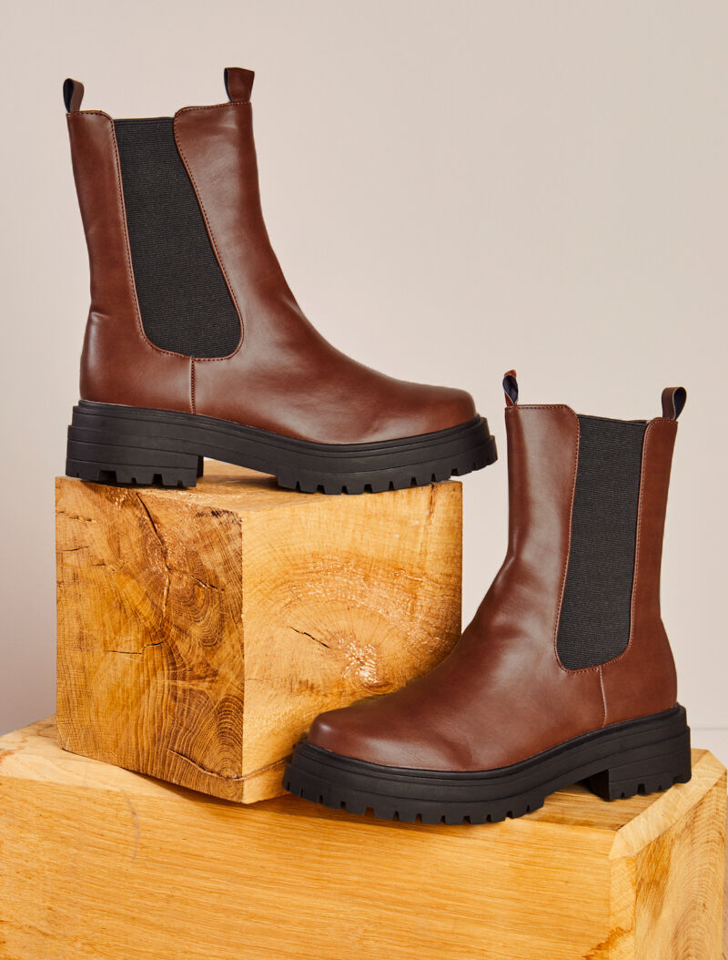 Bottines à plateforme et semelle crantés stylisés - Marron - 5