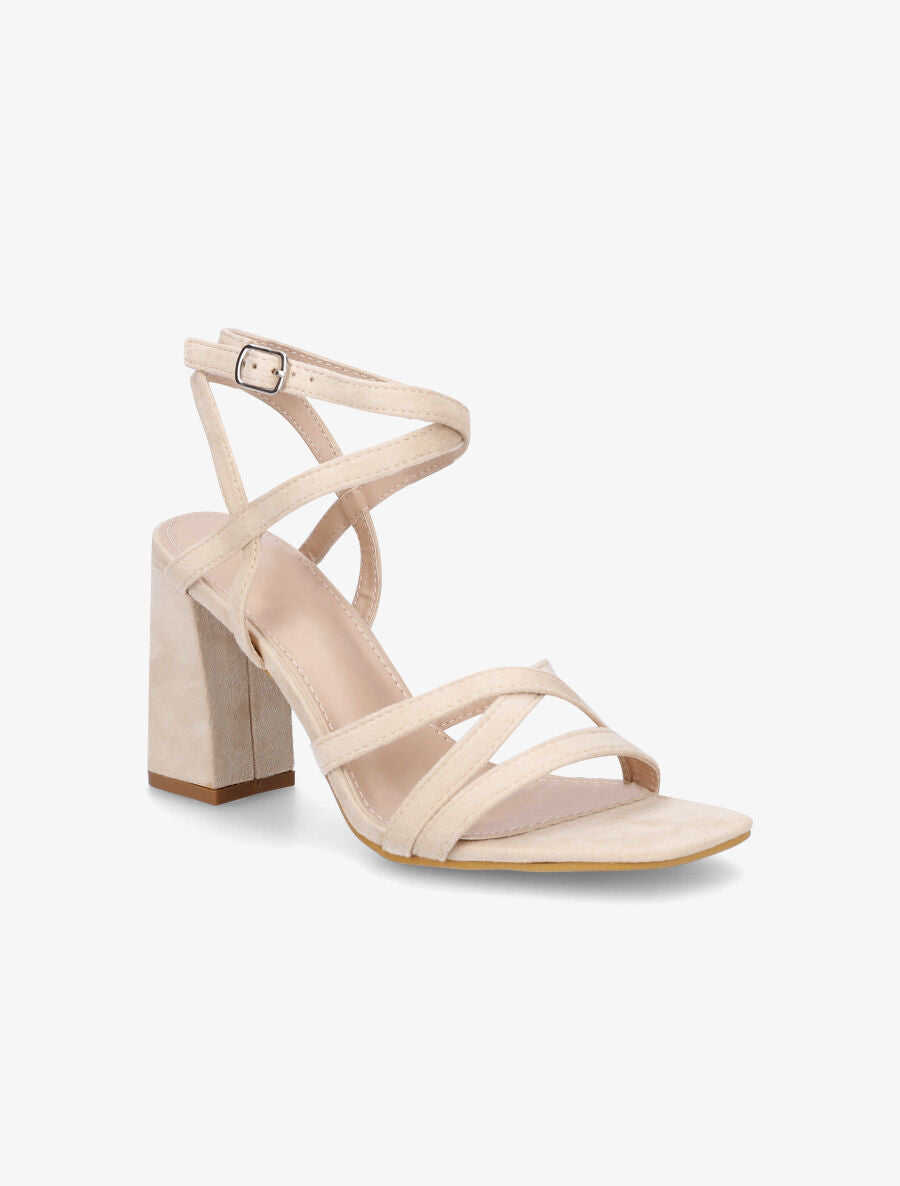 Sandales en suédine à talon carré - Beige - 2