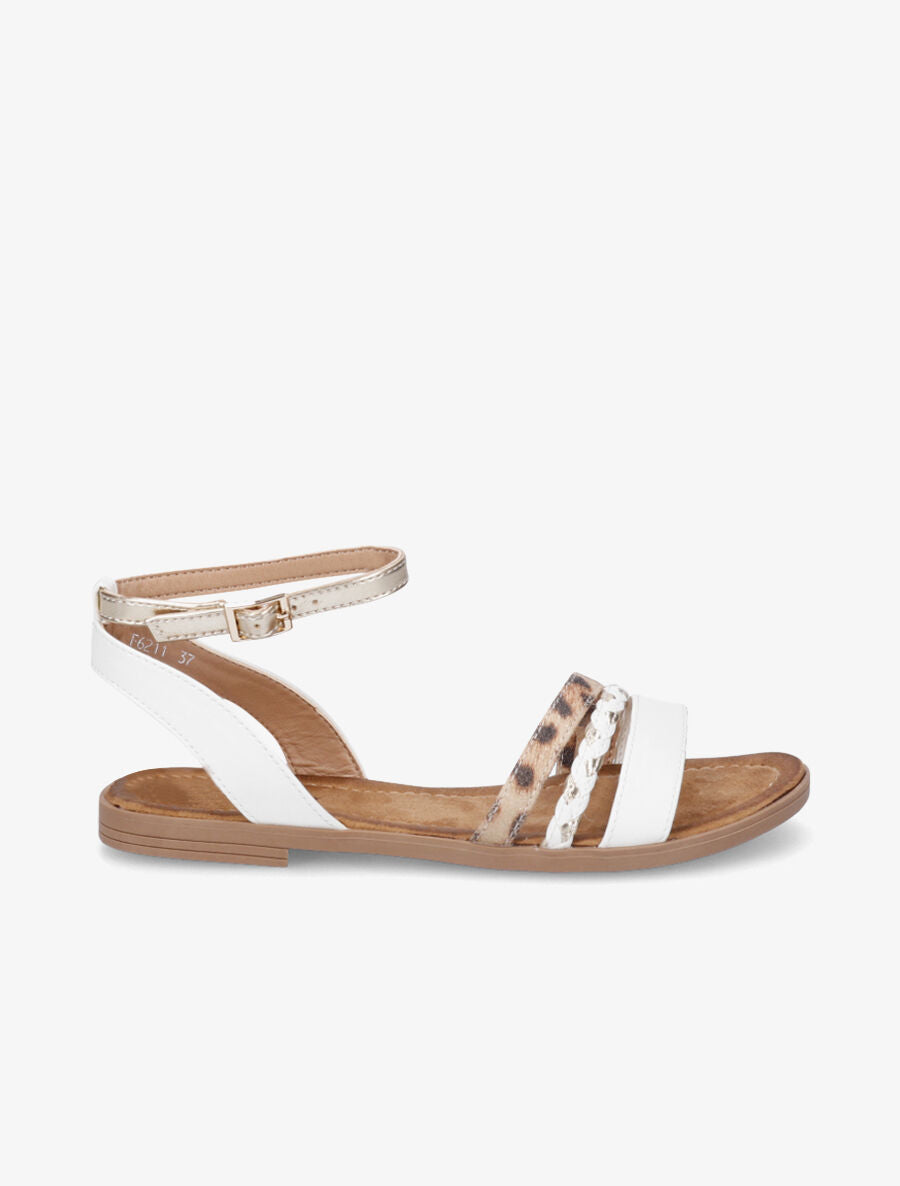 Nu-pieds à triples brides imprimé léopard et tressées - Blanc - 5