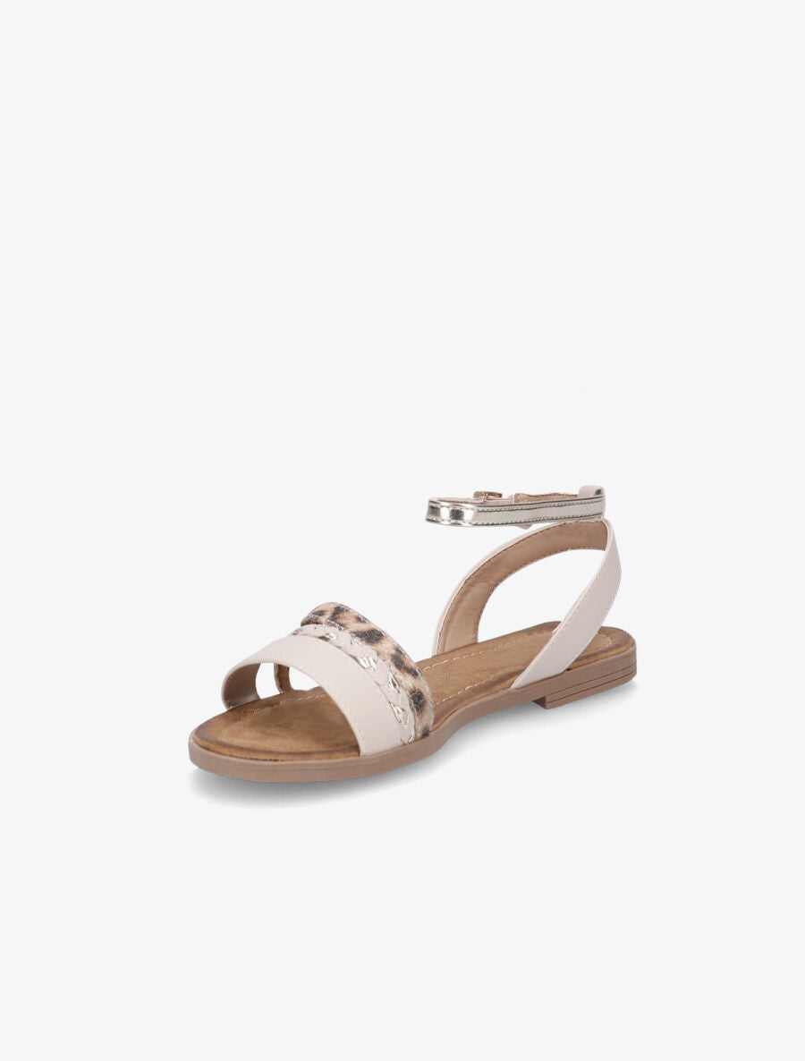 Nu-pieds à triples brides imprimé léopard et tressées - Beige - 3