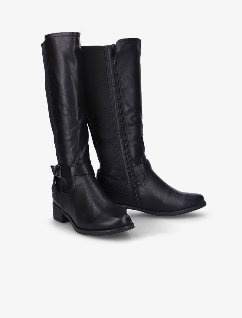 Bottes cavalières à ganses élastiquées - Noir - 1