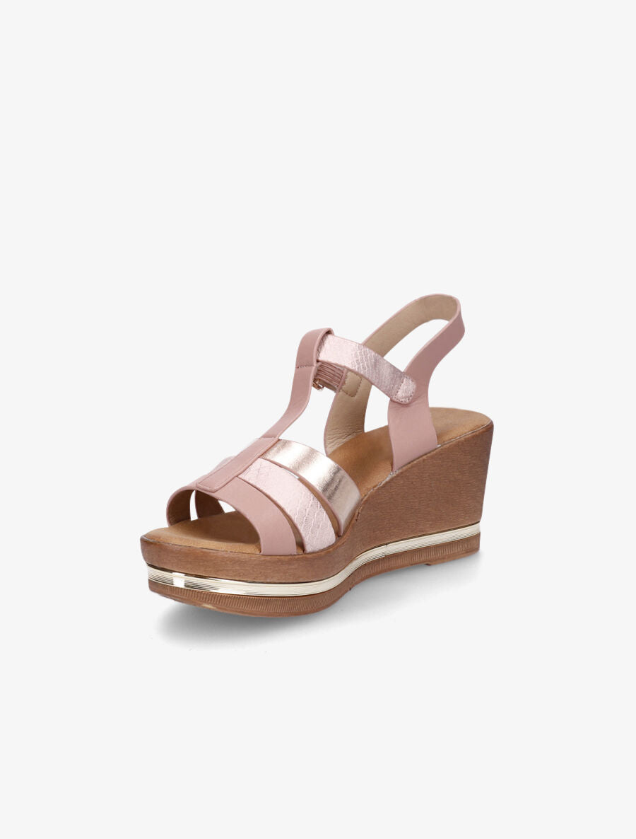 Sandales compensées effet bois et empiècement métallique - Rose gold - 3