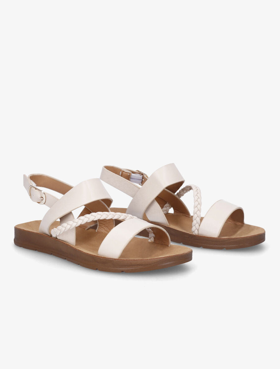 Nu-pieds à tresse en simili - Beige - 4