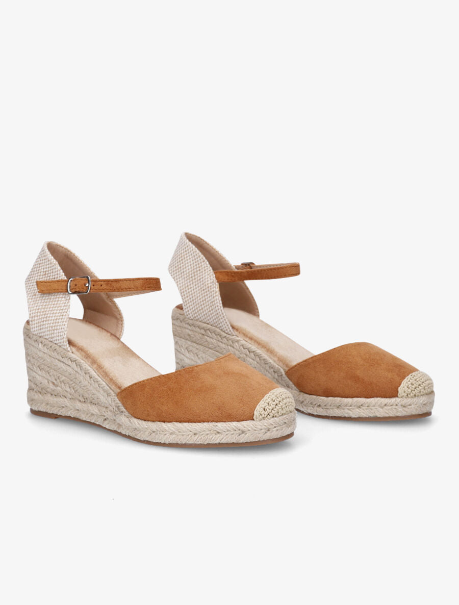 Sandales compensées style espadrilles bi-matière - Camel - 4