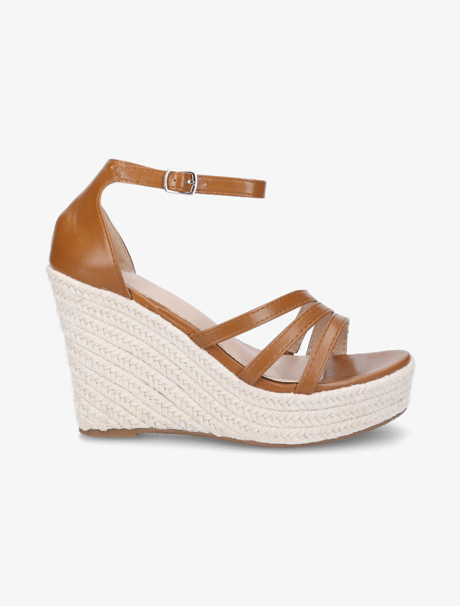 Sandales compensées style espadrilles - Camel - 1