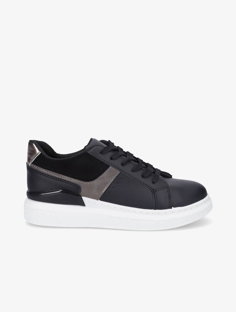 Sneakers bi-matière à détail métallique - Noir - 1