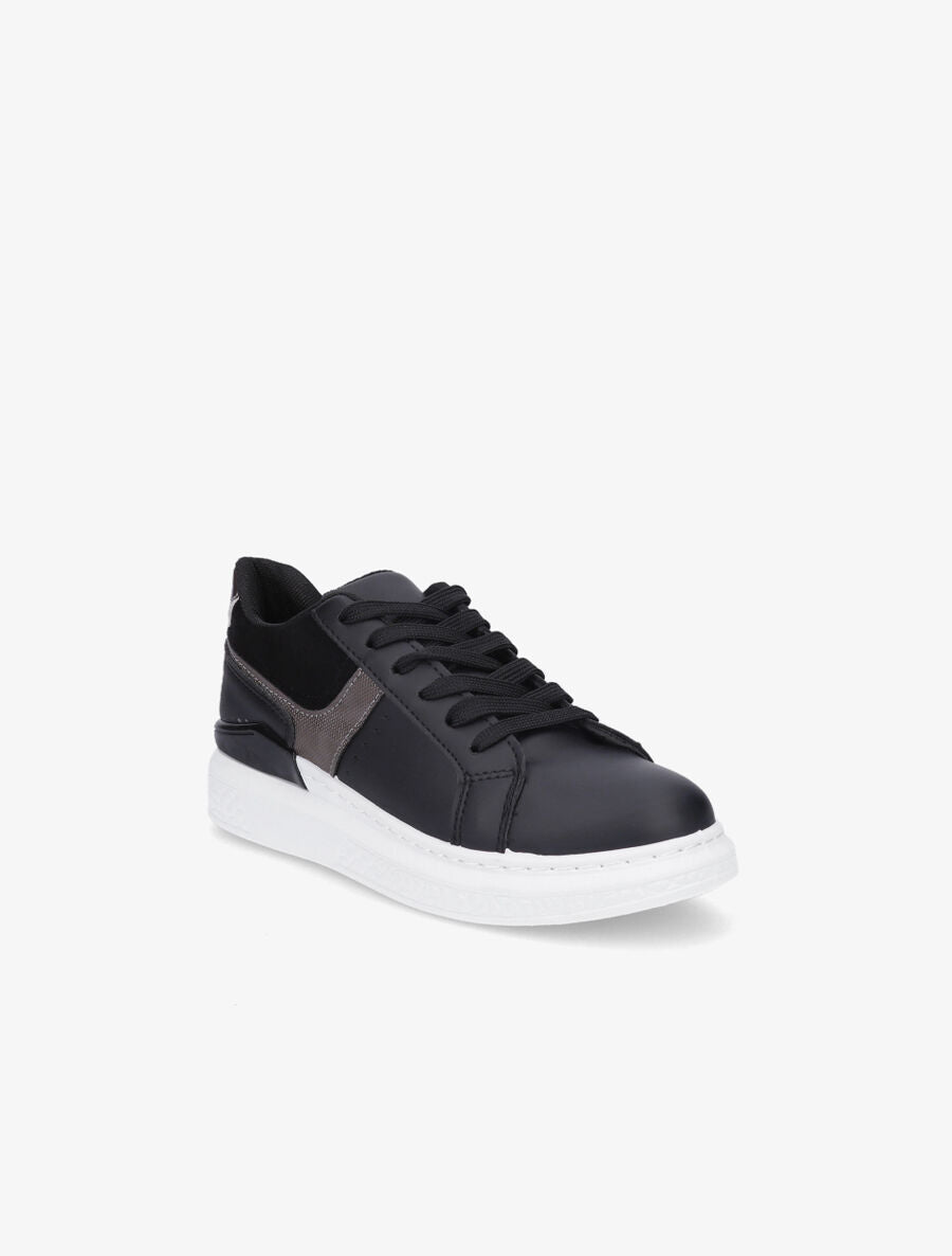 Sneakers bi-matière à détail métallique - Noir - 2