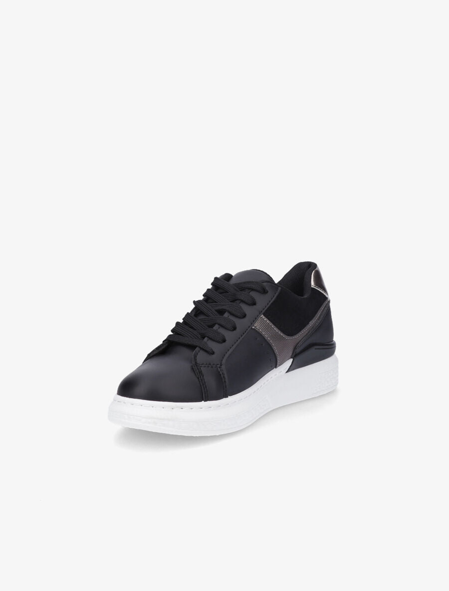 Sneakers bi-matière à détail métallique - Noir - 3